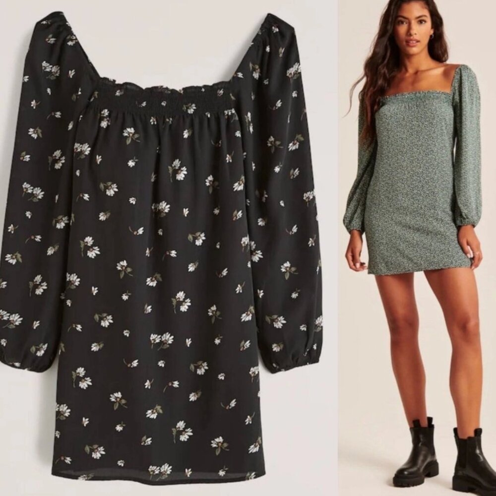 Abercrombie Long-Sleeved Smocked Neckline Mini Dress (BNWT) - Picture 1 of 5